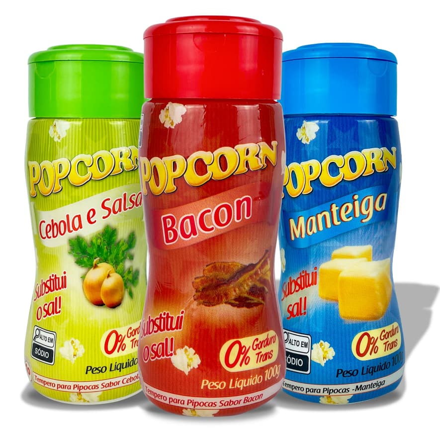 Combo Popcorn - 03 Sabores - Manteiga, Cebola & Salsa e Bacon