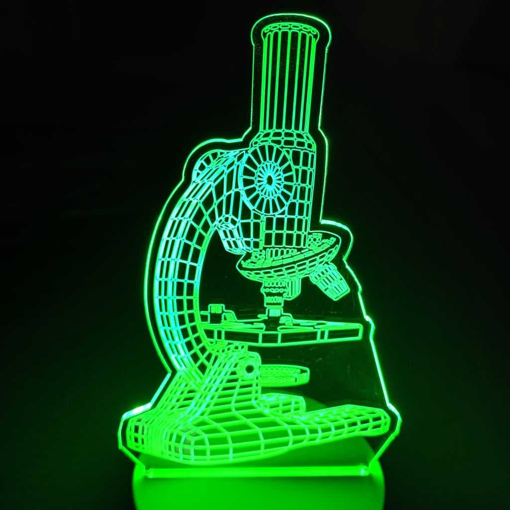 Abajur Luminária Microscópio Led 3D de Mesa ac0038 Presente para biólogo médico laboratório químico técnico decoração