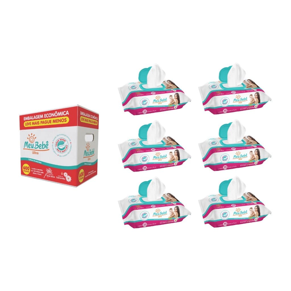 TOALHA UMEDECIDA MEU BEBE ULTRA PACK 600 FOLHAS (6PCTS X 100FLS)