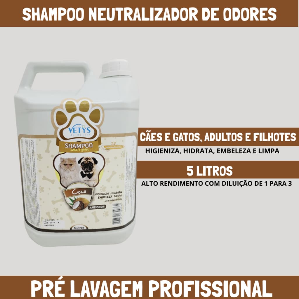 Shampoo Pet Anti Odor Neutralizador de Odores para Banho e Tosa - 5 Litros Coco Alto rendimento Profissional