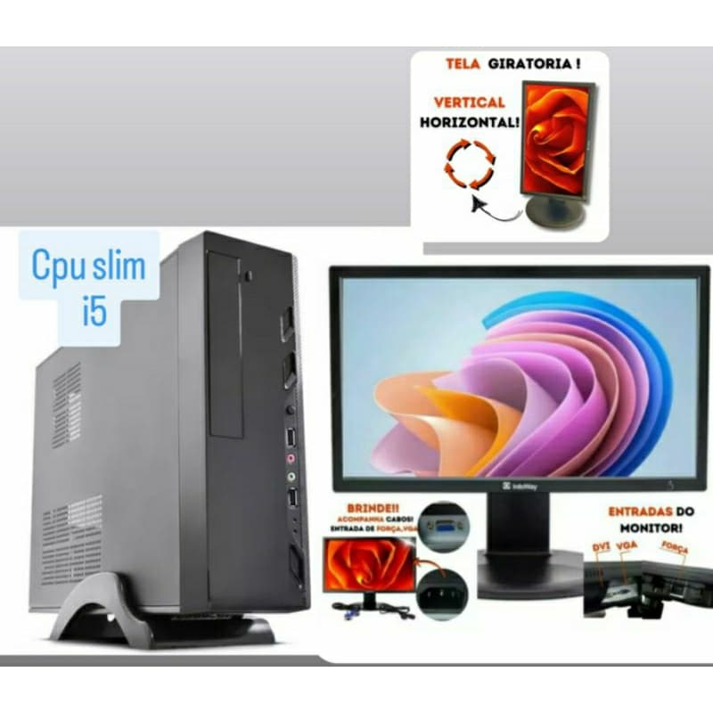 computador micro slim Intel Core i5/i7- SSD 240/480 16GB monitor 19'polegadas kit multimidia