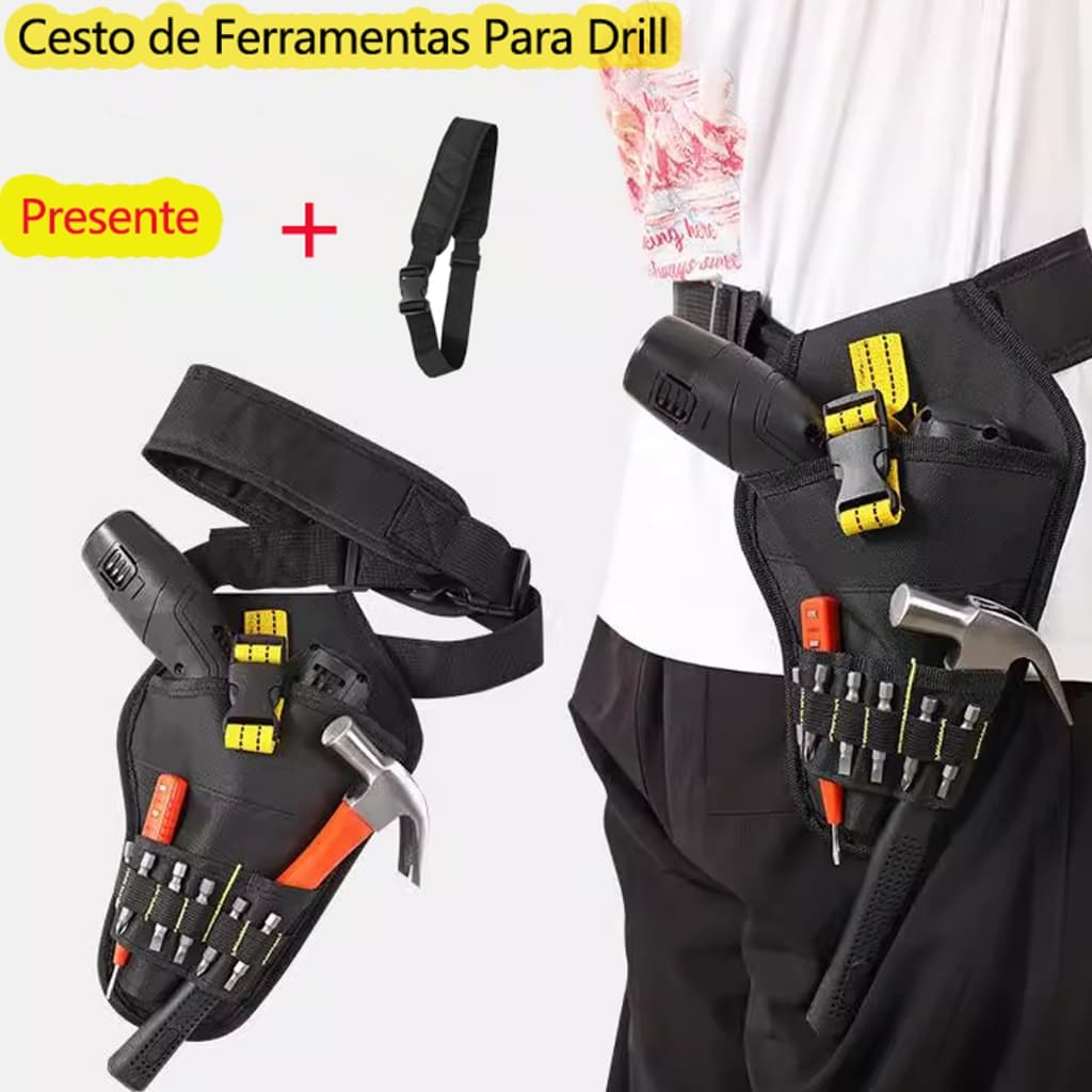 Cinto de Ferramentas Multifuncional 6 Bolsos Coldre Parafusadeira Eletricista Gesseiro Parafusadeira Furadeira Bolsa