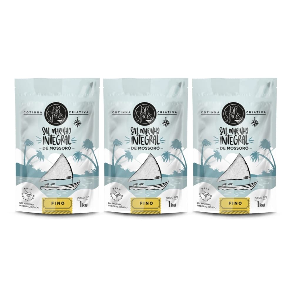 KIT 3X Sal Marinho BR Spices Integral De Mossoró Fino Pouch 1kg