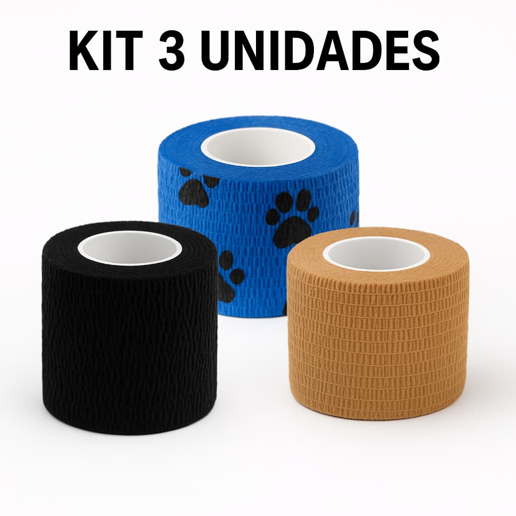 kit 3 Bandagem Elástica autoadesiva Atadura Grip Tattoo Curativo Pet Fita Podologia