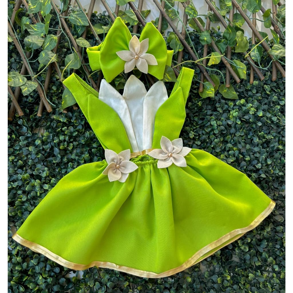Romper ou Vestido Bebê Menina Fantasia Princesa Tiana + Tiara Mesversário Festa RN a 3 Anos