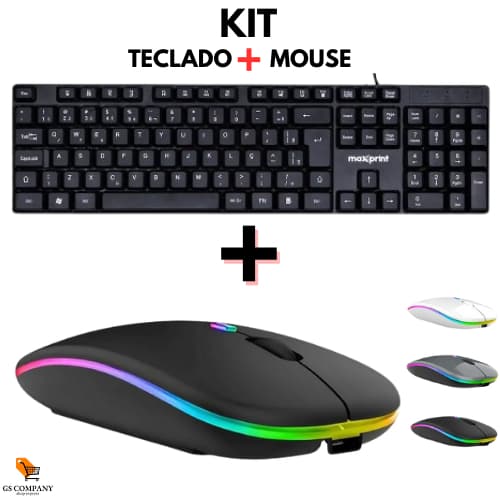 Kit Teclado USB + Mouse Sem Fio Bluetooth Ergonômico Compatível com PC e Notebook