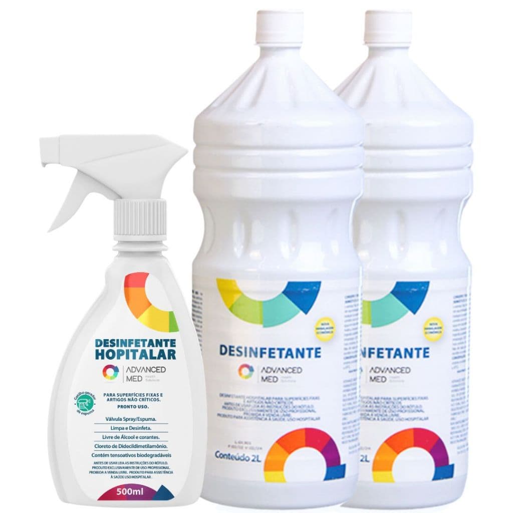 Kit Duplo Desinfetante Hospitalar Advanced Med Refil 2 litros e 1 gatilho 500 mL