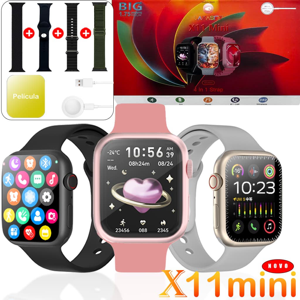 2025 Novo Smartwatch X11 mini Update X10 mini 41MM Relógio inteligente Monitor cardíaco prova d'água