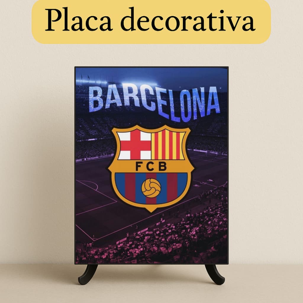 Placa Decorativa Barcelona FC com Suporte para Mesa ou Estante | Time | Futebol | Escudo | Decoração | Ídolos