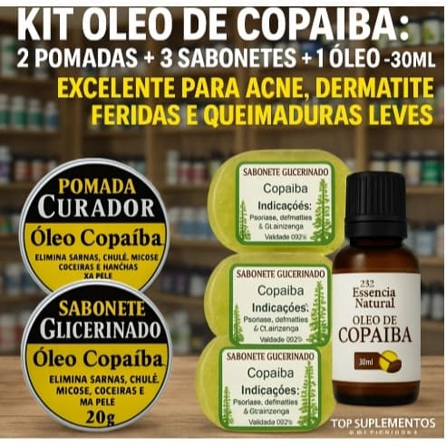 Kit 2 Pomadas + 3 Sabonetes + Óleo de Copaíba 30 ml — Composição Natural