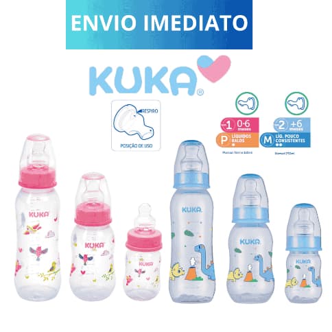 Kit 3 Mamadeiras Kuka Ortodônticas Antivazamento Natural Plus Bico de Silicone (70ml, 160ml, 250ml)