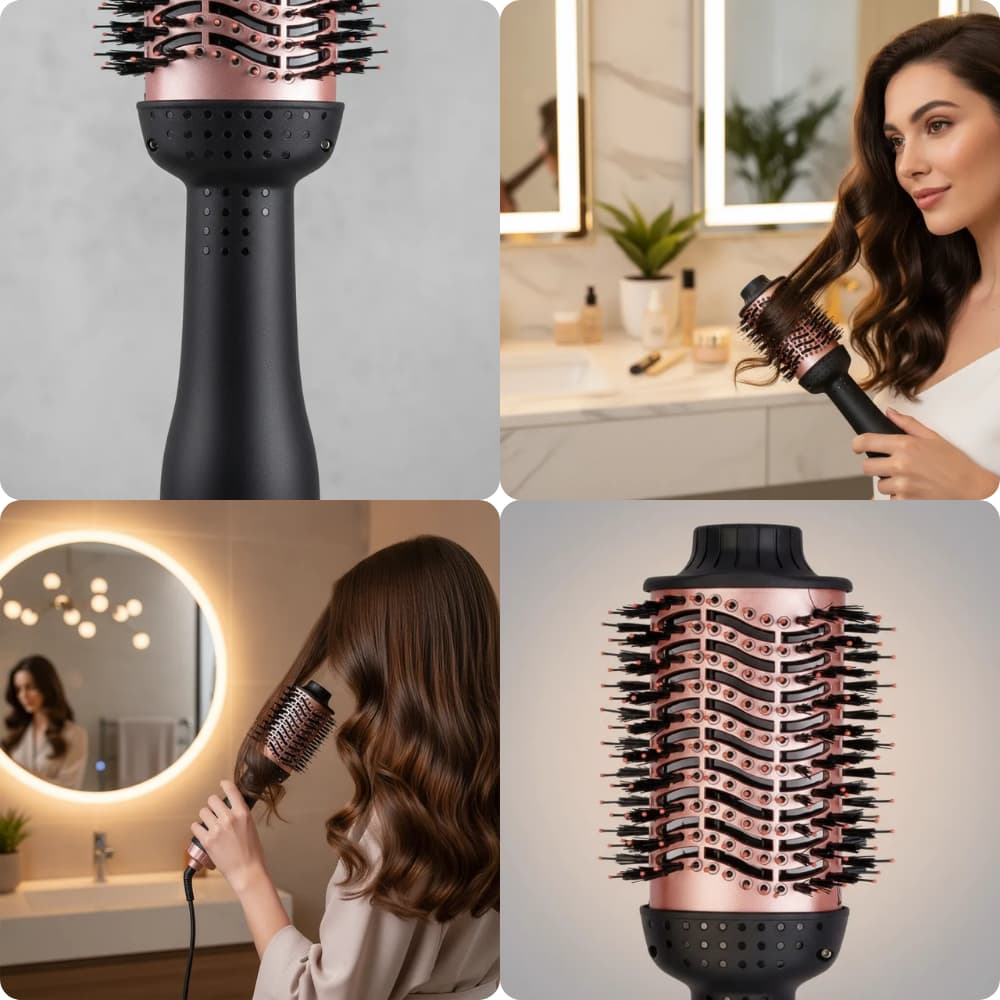 Escova Secadora Cabelo Profissional 1300W Bivolt Iônica Modeladora Alisadora Cabelos Todos Tipos Brilho Anti-Frizz Salão