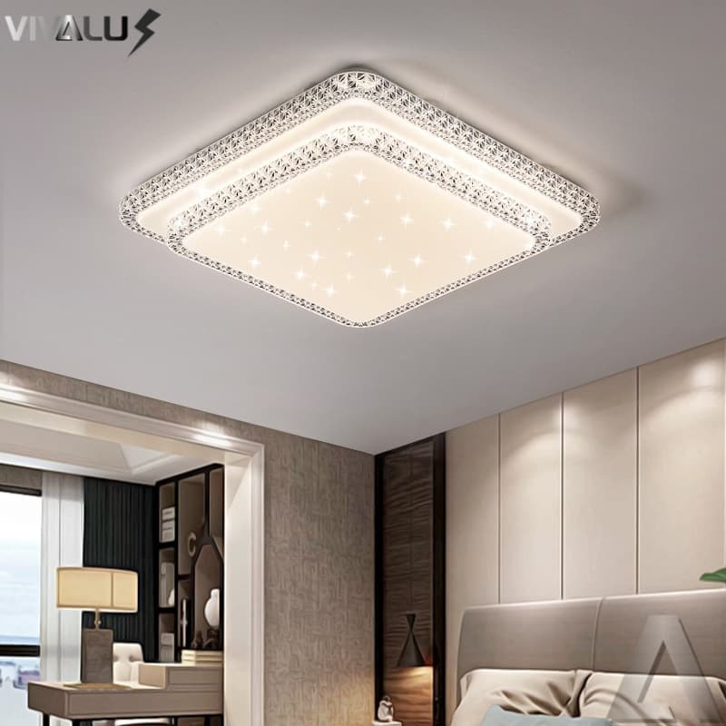 Luminária Teto Plafon Led Sobrepor Efeito Cristal Céu Estrelado Brilhante 3 Cores Borda Infinita