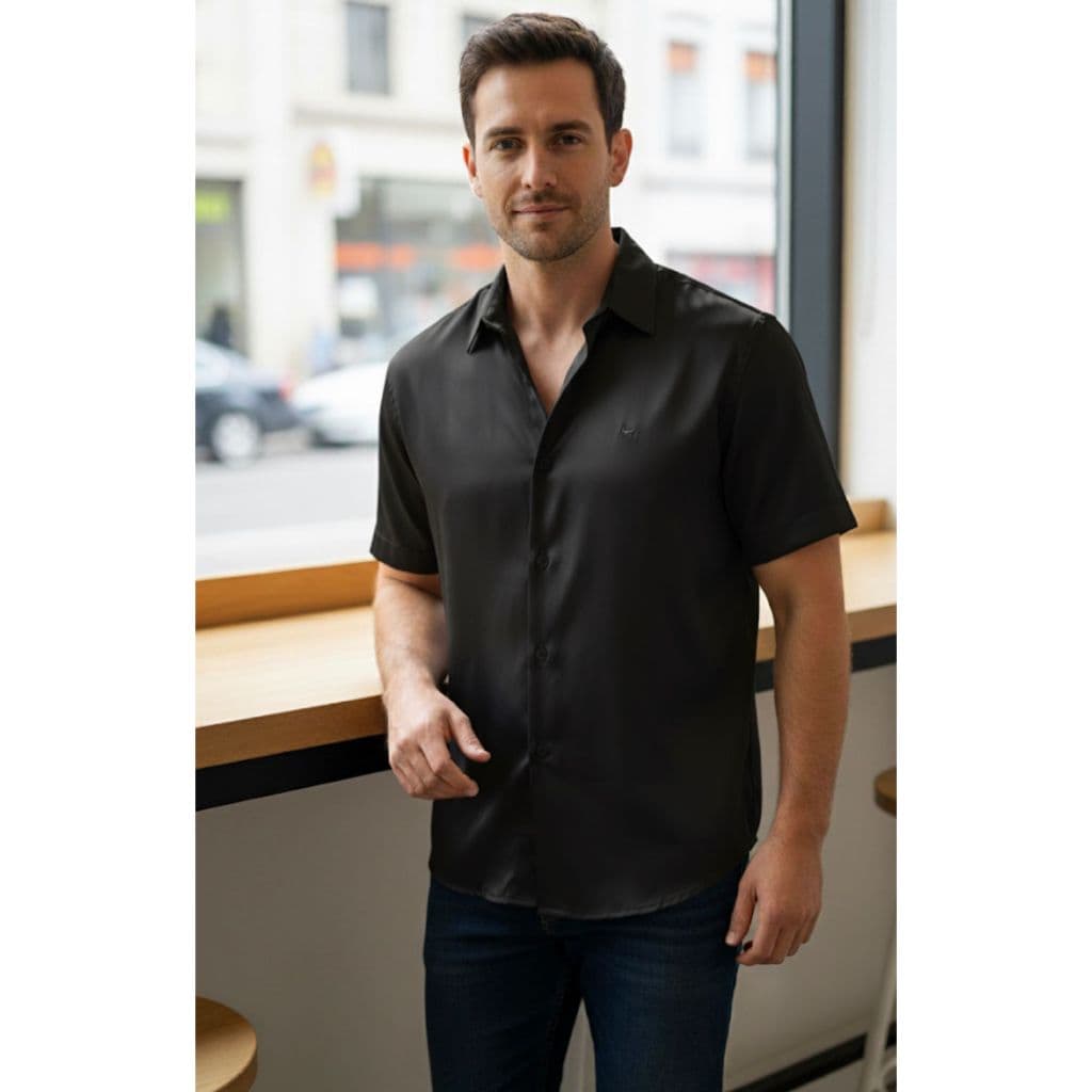 Camisa Social Slim Fit Masculina Cetim Brilhante Luxo Cores Metálicas