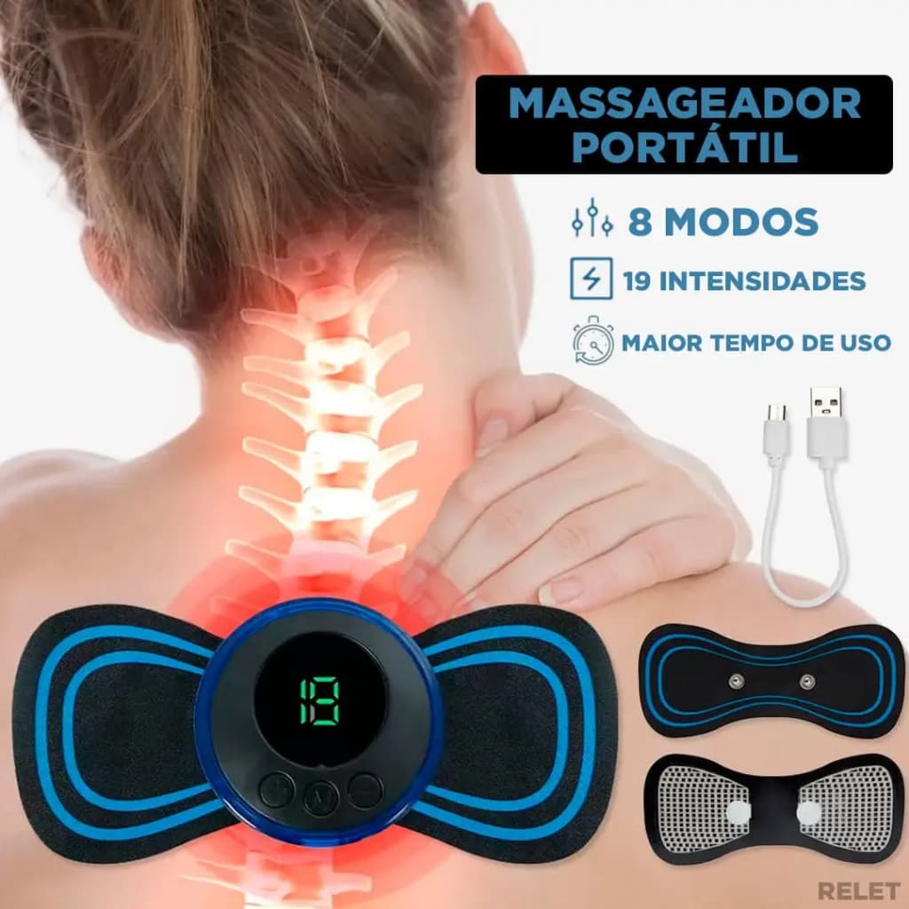 Mini Massageador RelaxPro Estimulador Elétrico De Pescoço, Para Alívio Da Dor Muscular e Cervical