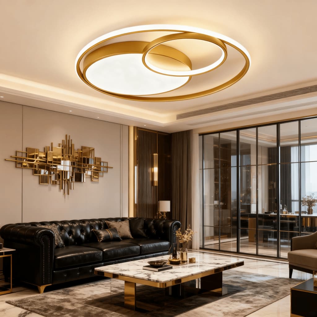 Luminária de LED de Sobrepor Circular Bivolt 3 Cores Com Luz Central Dupla Lustre de teto
