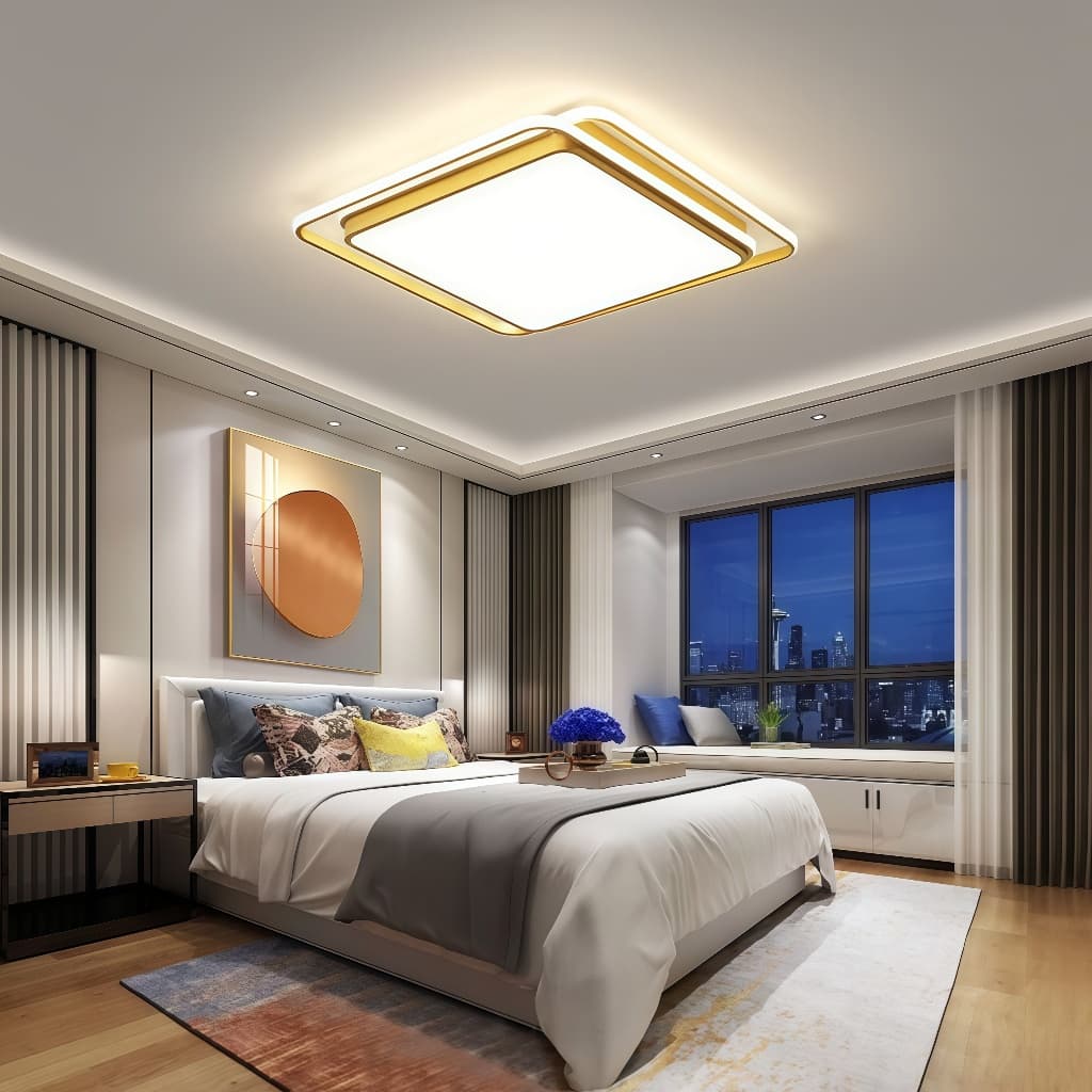 Luminária de LED de Sobrepor Quadrado Bivolt 3 Cores Com Luz Central Dupla Lustre de teto