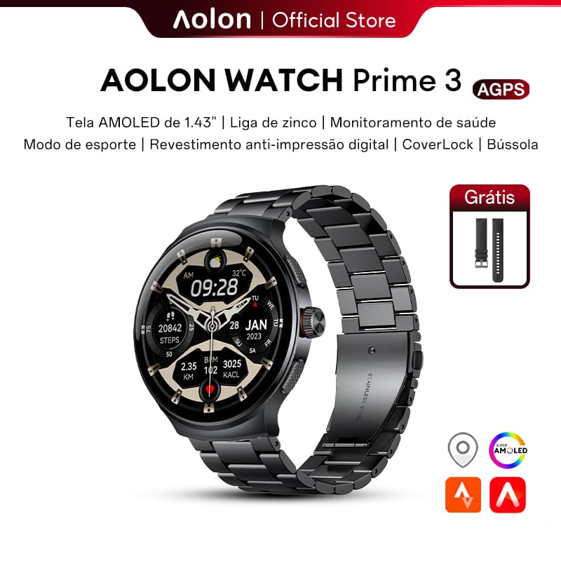 Aolon Prime 3 Relógio smartwatch masculino 46mmAmoled AOD CyweeEsporte Saúde IP68 à prova d'água Relógio inteligent