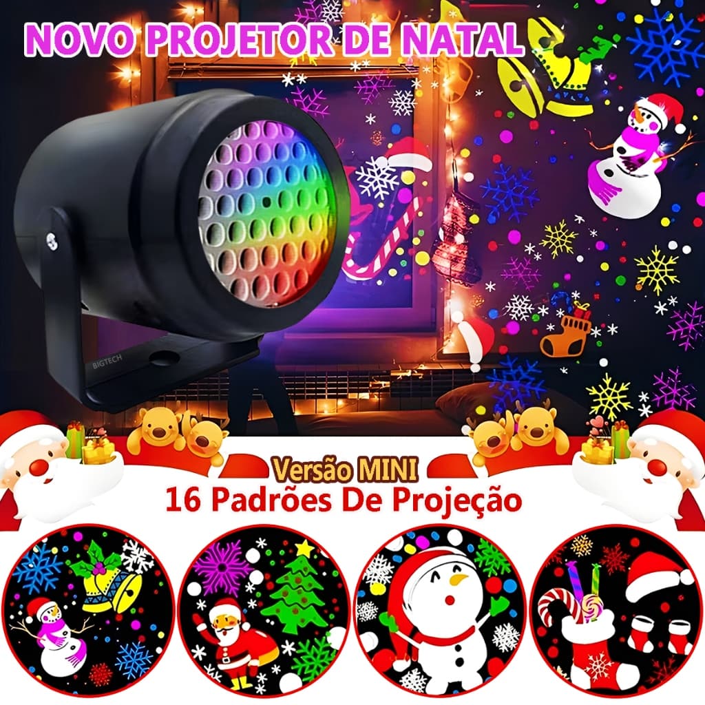 Projetor Luzes Natalino Enfeites 16 Padrões Com Tema De Natal Com Movimento Para Quarto