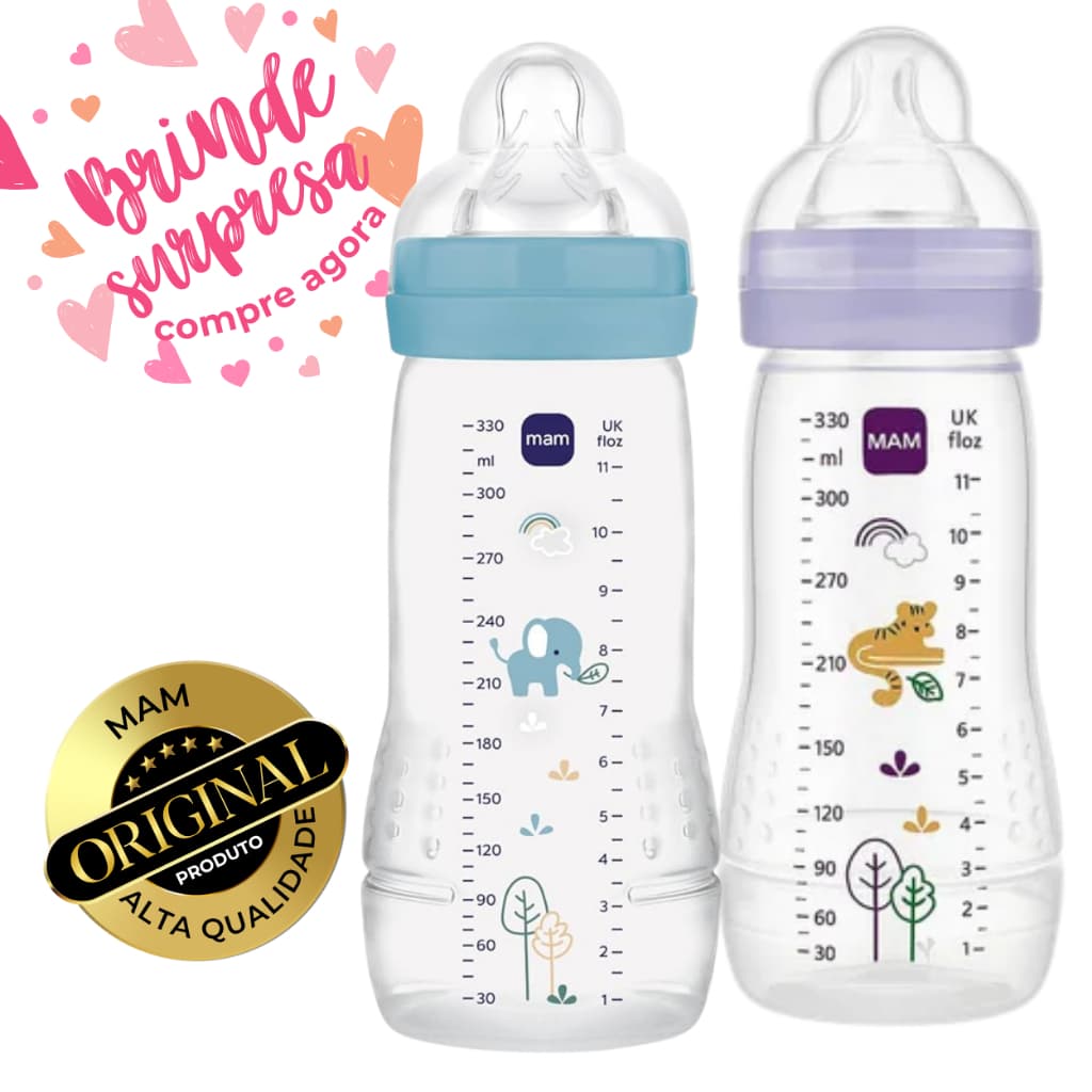 Mamadeira Mam Easy Active 330ml Azul e Lilás - Novas Cores