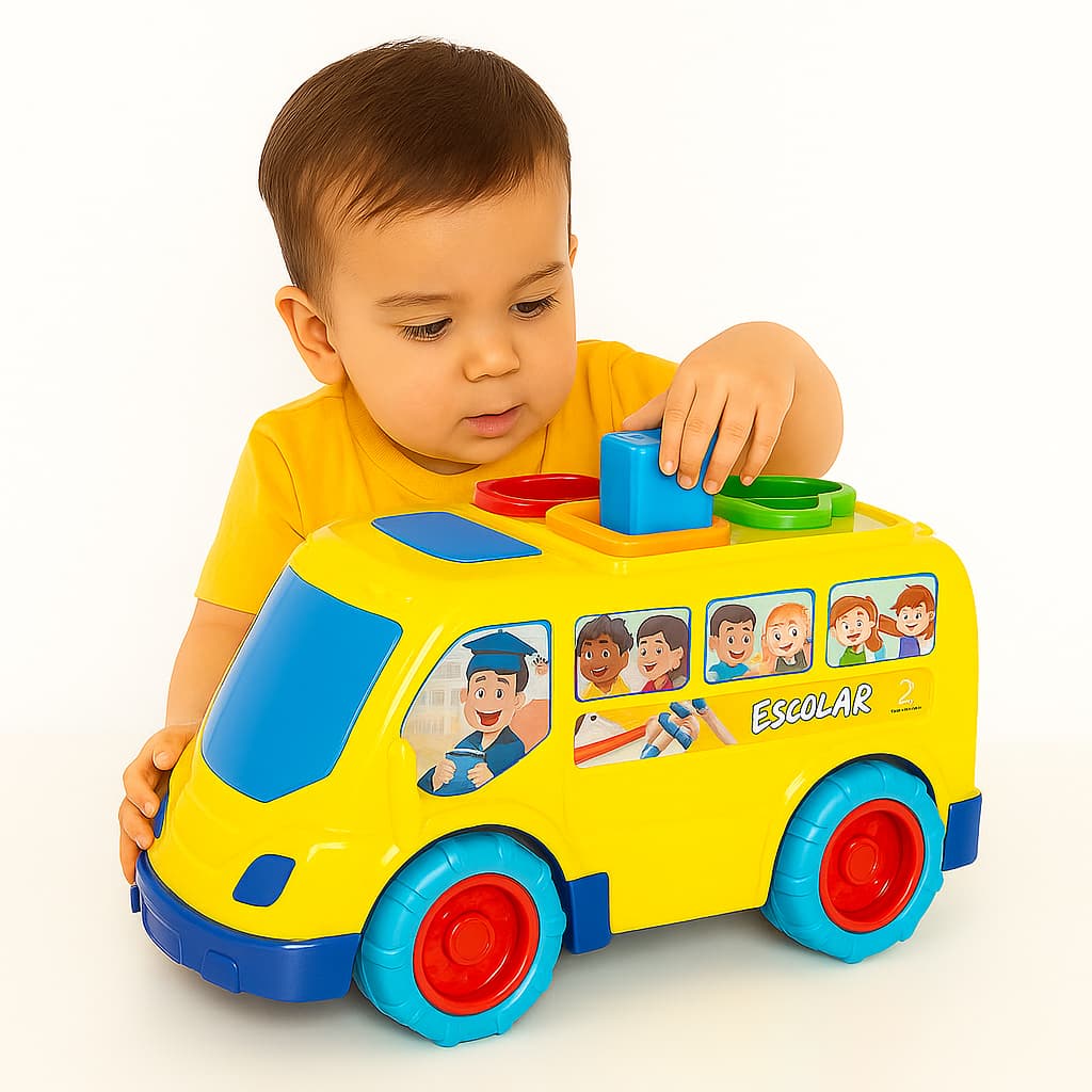 Onibus de Brinquedo Educativo com Encaixes Colorido Brinquedo Educativo Para Bebe 1 ano