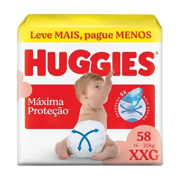 Fralda Huggies máxima proteção Hiper XXG 58 Fraldas