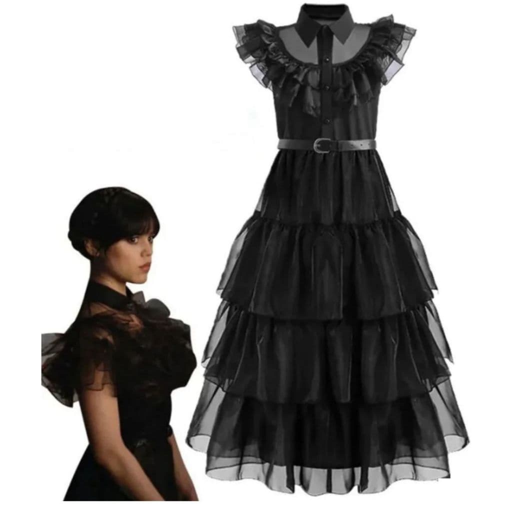 👻✨ VESTIDO  WANDINHA TEMÁTICO - GÓTICO - VESTIDO PRETO - FESTA - ELEGANTE