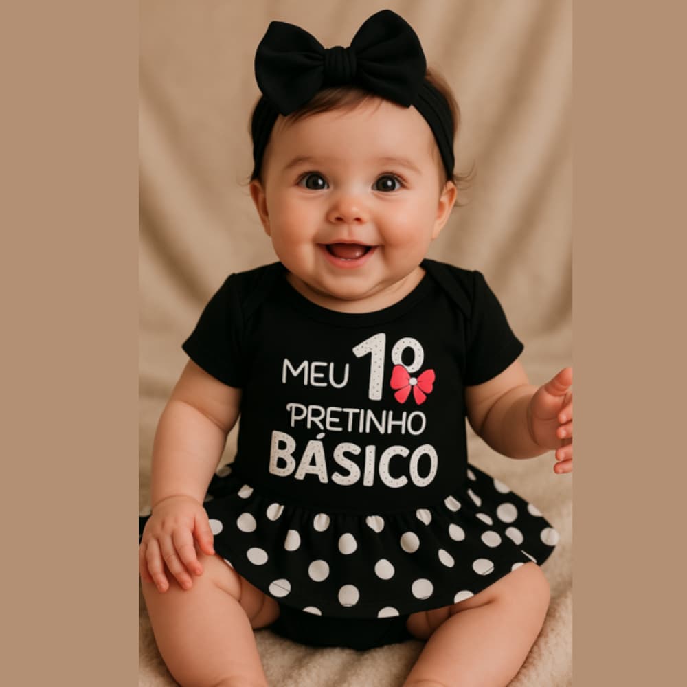Body Bebê Temático Menina Pretinho Básico