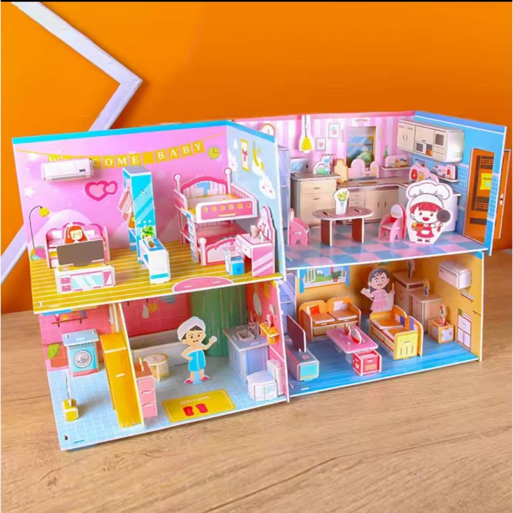 Casinha de Boneca 3D para Montar Quebra-Cabeça de Papel Miniatura Cômodos Brinquedo Educativo Infantil Presente Menina