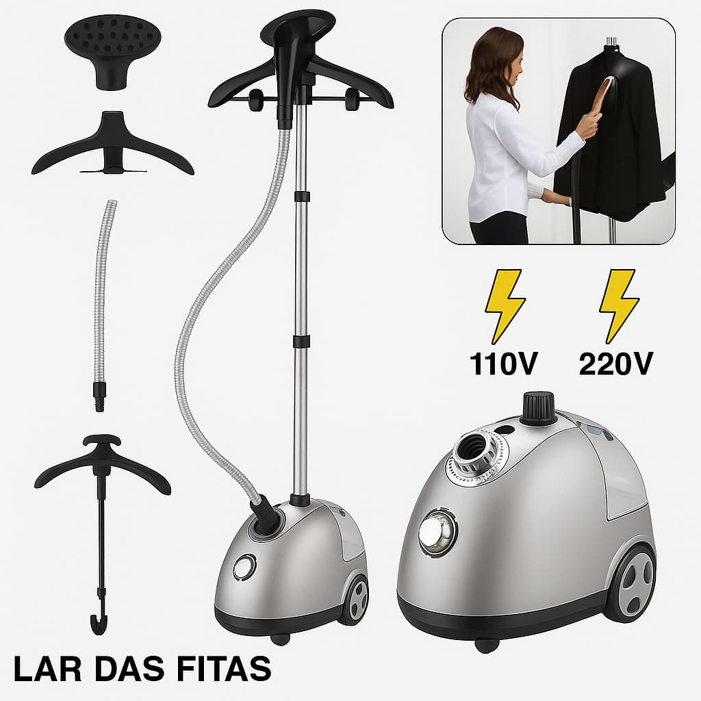 Steamer Vaporizador de Roupas Vertical Higieniza Roupas Cortina e Tecidos a Vapor Potente 1200W Lar das Fitas
