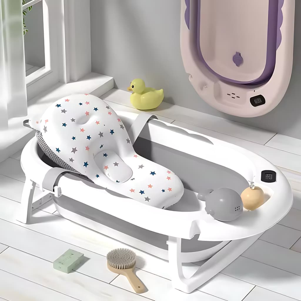 Banheira Com Termômetro Digital Para Bebê Com Almofada De Banho Flutuante 100% Original Tibaby