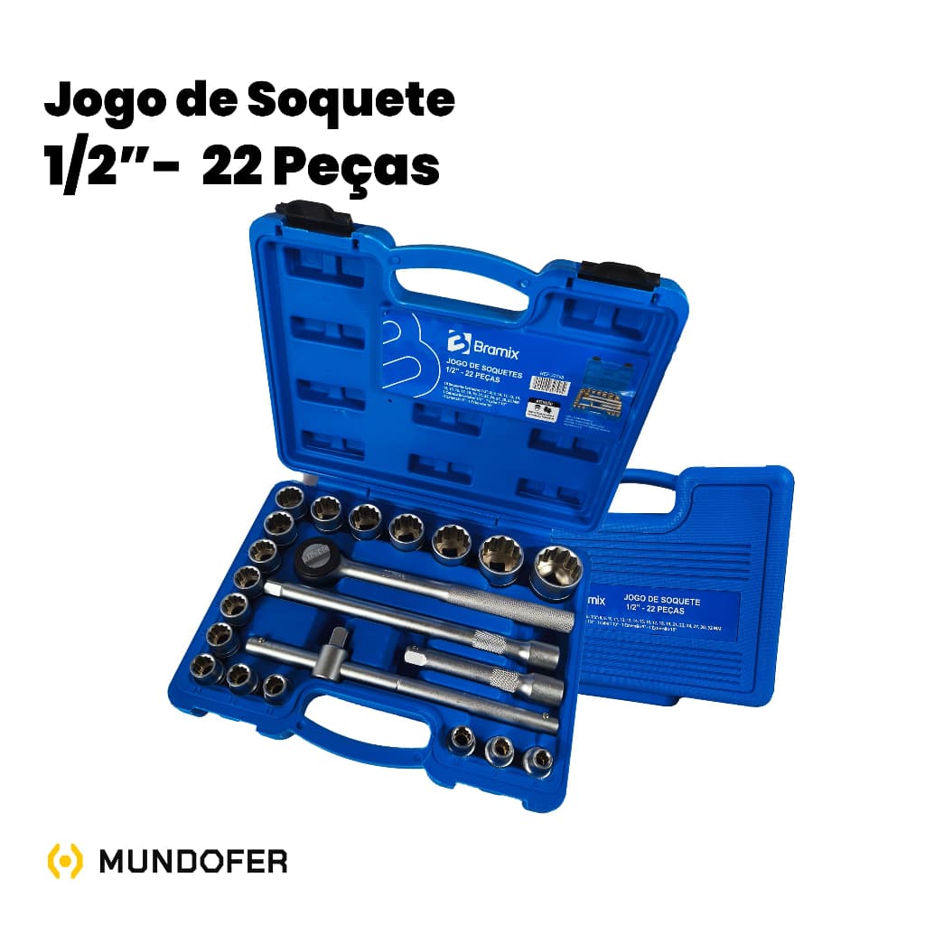 Kit Ferramentas Chave Jogo Soquetes Estriado 1/2 Pol. C/ 22 8mm A 32mm Peças Chave Catraca Reversível Profissional