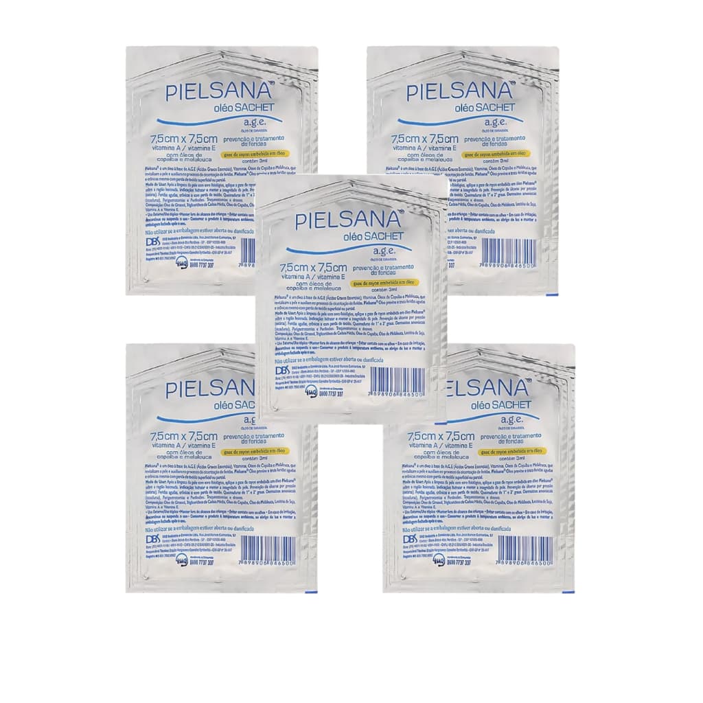 Kit 5 Curativo Pielsana Gaze De Rayon Sachê C/ Óleo A.G.E 7,5 x 7,5cm (1) Dbs