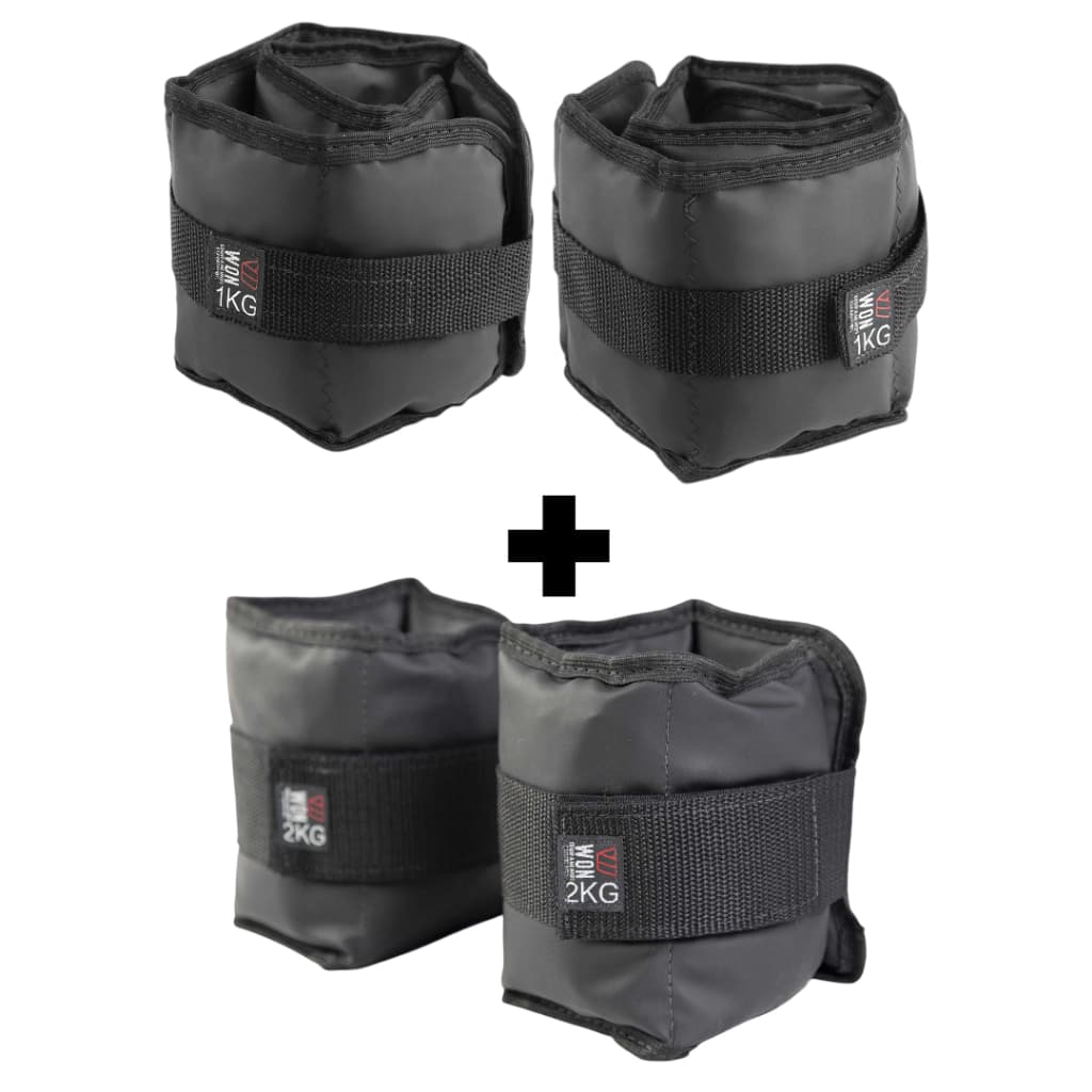 Kit Par Caneleiras 1kg + 2kg Profissional Won Tornozeleira de Peso Academia Treino Funcional Preto