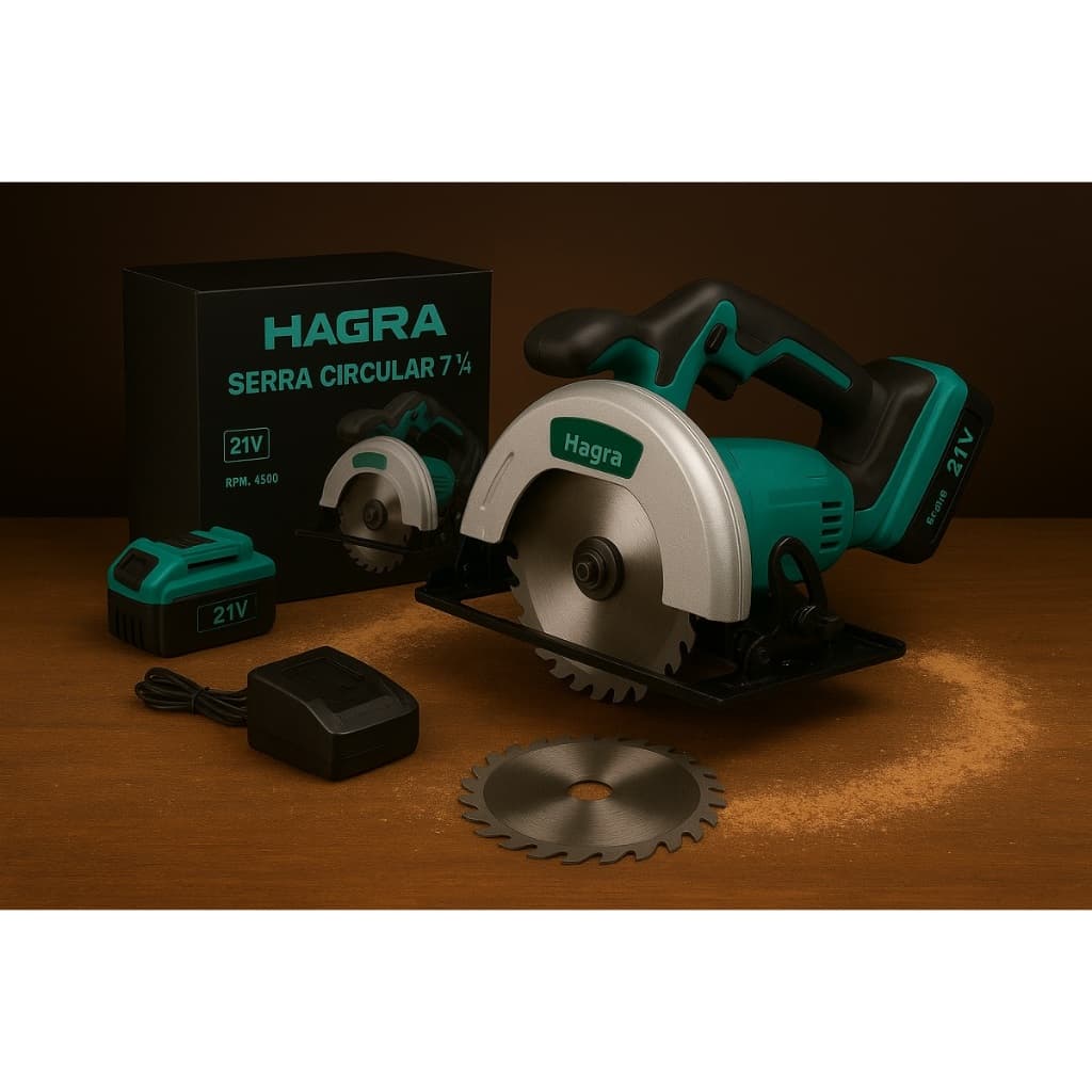Serra Circular Sem Fio 7 Pol. a Bateria Para Madeira Profissional 1200W Recarregável e Portátil