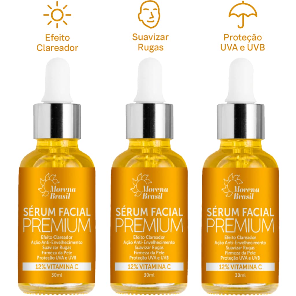 Kit 3X Sérum Facial Vitamina C 💛 Firmeza, Luminosidade e Proteção Solar!!