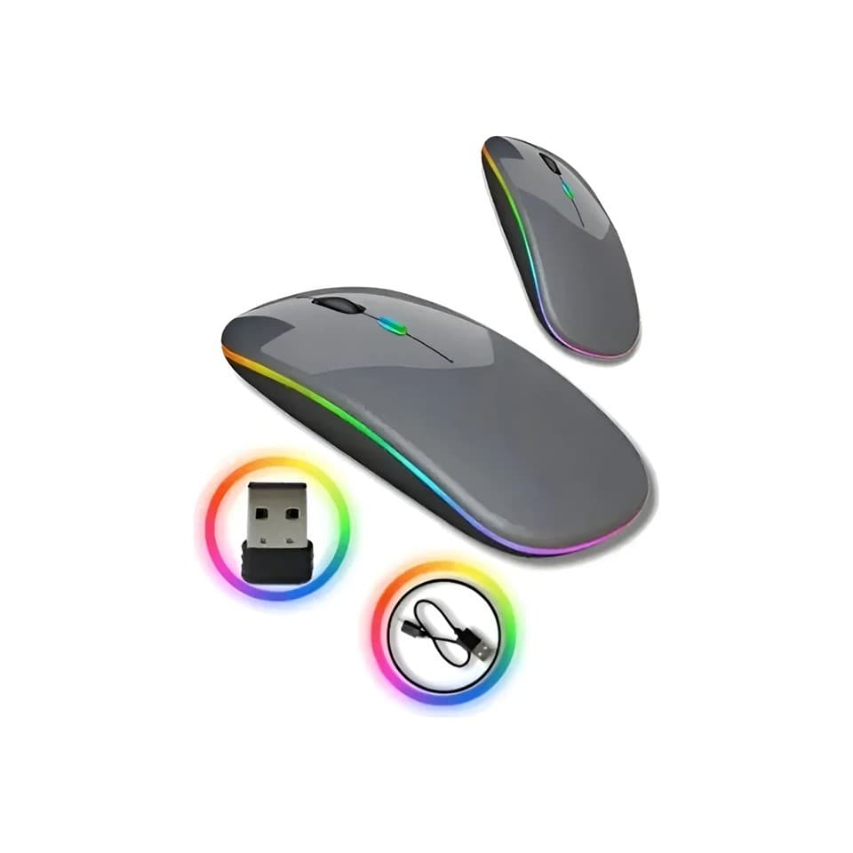 Mouse Sem Fio Recarregável Wirelles bluetooth 5.0 Ergonomico Silenciso Computador pc Notebook Rgb Cor Cinza A6015
