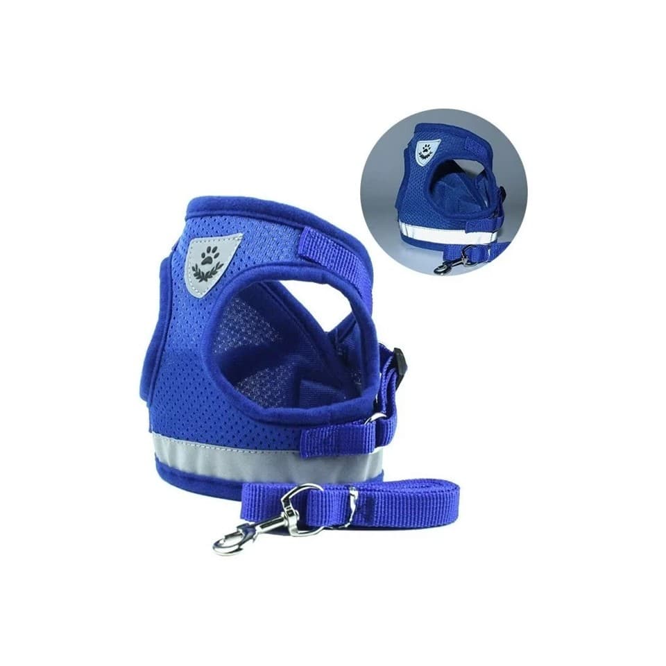 Coleira Peitoral Colete Refletivo Para Cachorro Gato Coelho Pet em Geral + Guia Tamanho M (M) Cor Azul