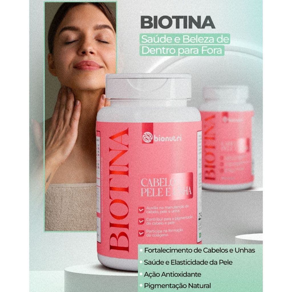 Biotina 120 Cápsulas vitamina B1 B5 B9 Suplemento - BIONUTRI Alimentar Cabelo Unha Pele