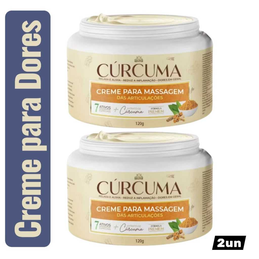 Creme Cúrcuma 120g Auxiliar no Alívio Imediato de Dores Costas Musculares Massageador x2