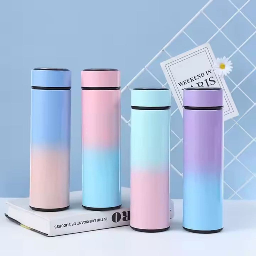 Garrafa Térmica Squeeze Em Aço Inox Com Termômetro Digital 500ml Led Coloridas