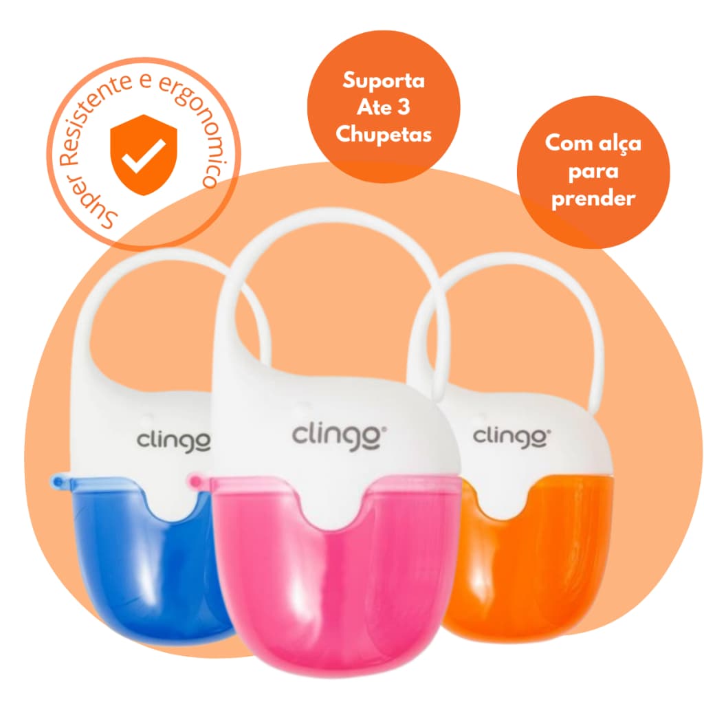 Porta Chupeta Clingo Estojo com Alça – Higiene e Segurança para Bebê, Armazena 3 Chupetas