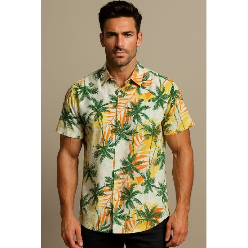 Camisa Masculina Social Slim Manga Curta Viscose