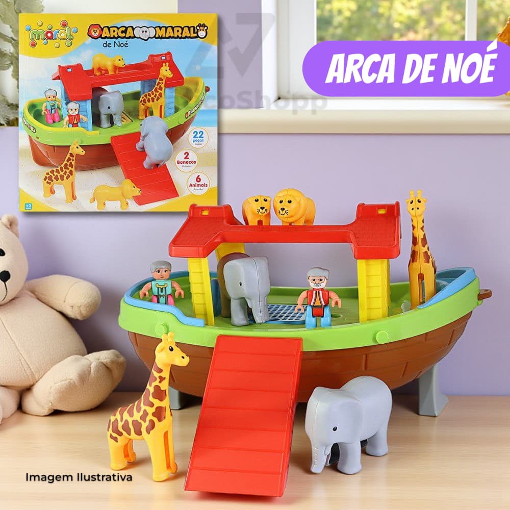 Arca de Noé Infantil  Brinquedo Educativo de Montar com 22 Peças + Bonecos Brinquedo Criança Bíblia