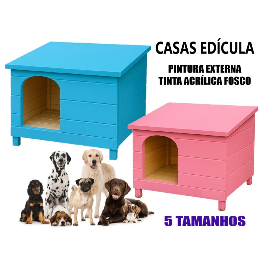 Casinha Casa Edícula Pet de Madeira Pintada parte Externa Cachorro Cães Gato Casa Pet Pinus em 5 Tamanhos