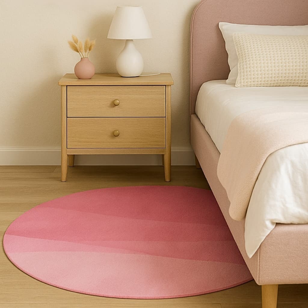 Tapete Redondo Suede Rose Waves | Toque Aveludado | Antiderrapante | Quarto sala infantil
