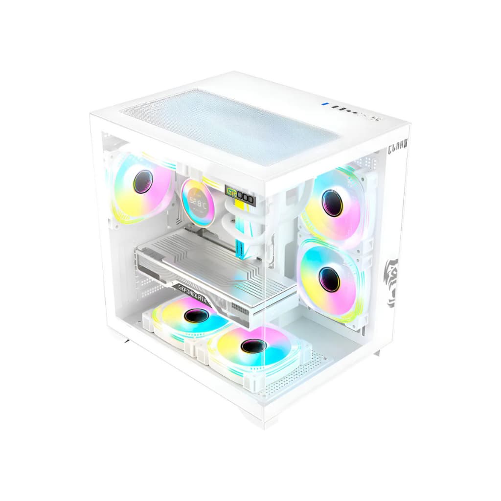 Gabinete Gamer Clanm Grodd Vidro Temperado Rgb Micro Atx / Itx Branco Jogos computador setup gamer