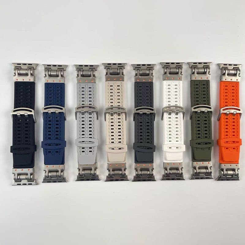 Pulseira de Silicone TItanio furadinha com fivela para Smartwatch e Serie 11/10/9/8/7/6/5/4