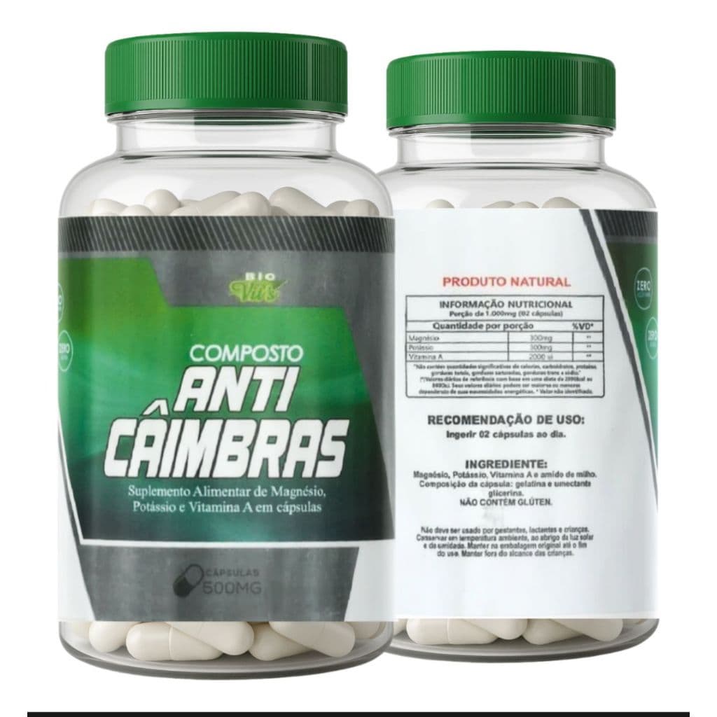 Suplemento Anti Cãibras 120 cápsulas com Magnésio Potássio e Vitamina A