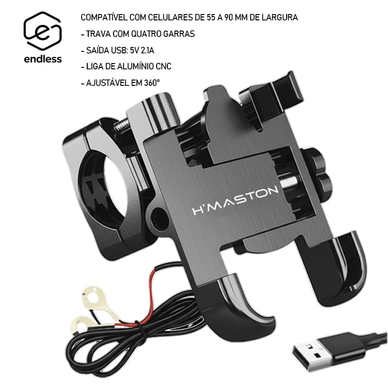 Suporte Celular Moto E Bike Gps Com carregamento USB 2.1A Aluminio Anti Queda